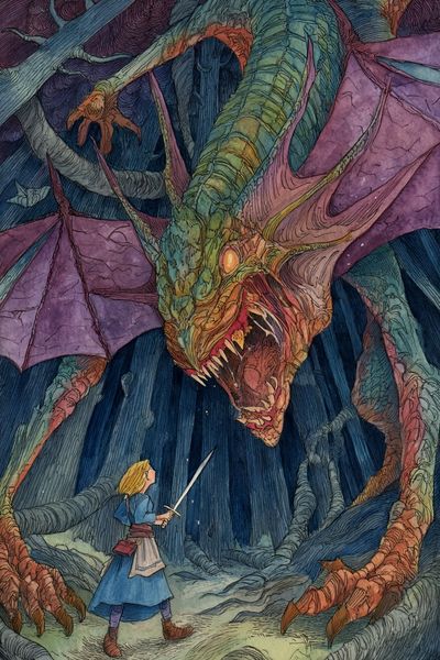 Alice and the Dragon Illustration Poster. poster print