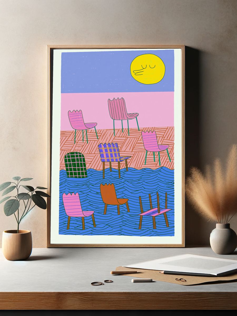 Dreamy Chairs Illustration Poster. — room view 2