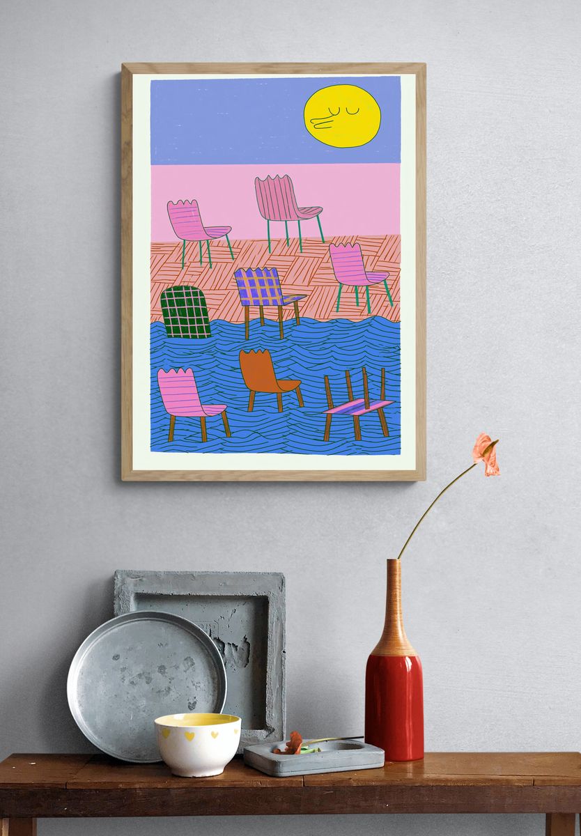 Dreamy Chairs Illustration Poster. — room view 3