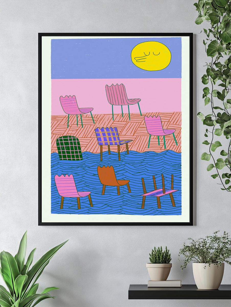 Dreamy Chairs Illustration Poster. — room view 4