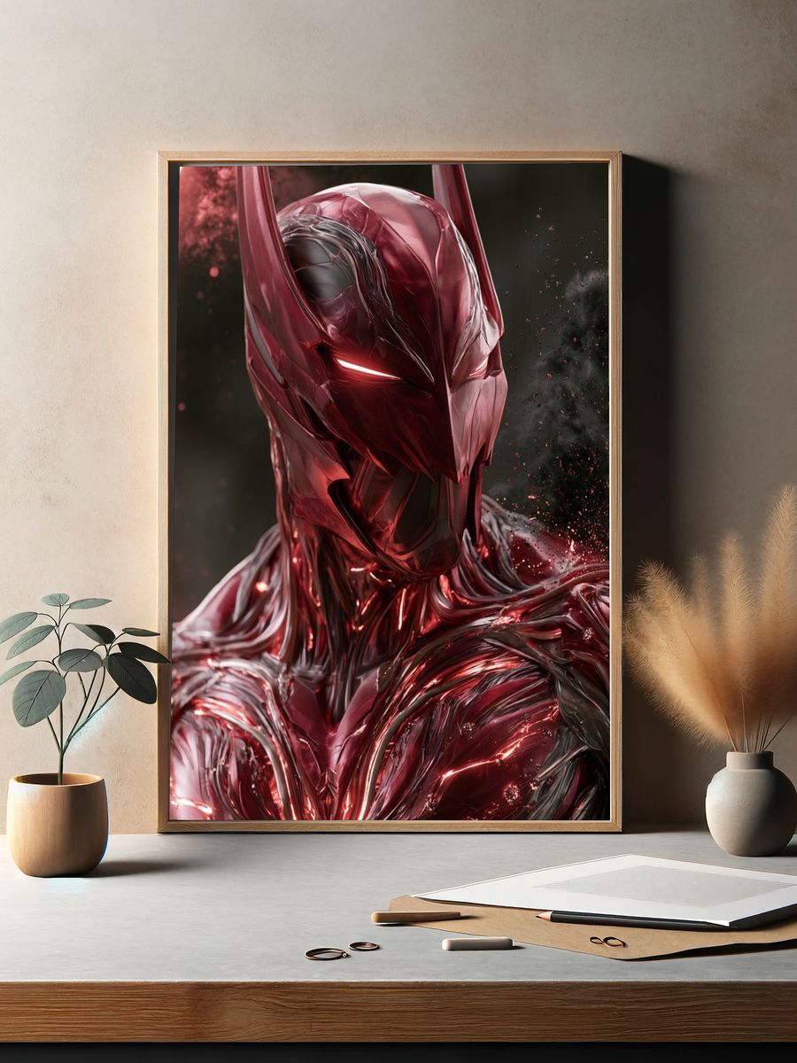 Red Metallic Superhero Portrait Poster. — room view 2