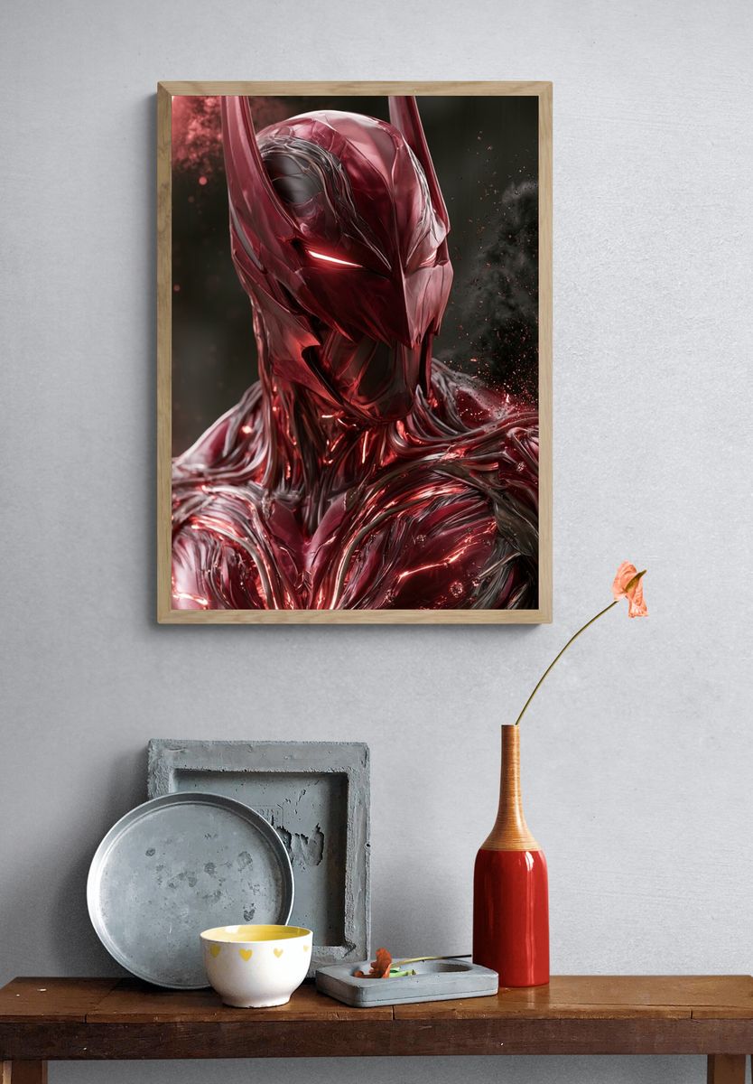 Red Metallic Superhero Portrait Poster. — room view 3