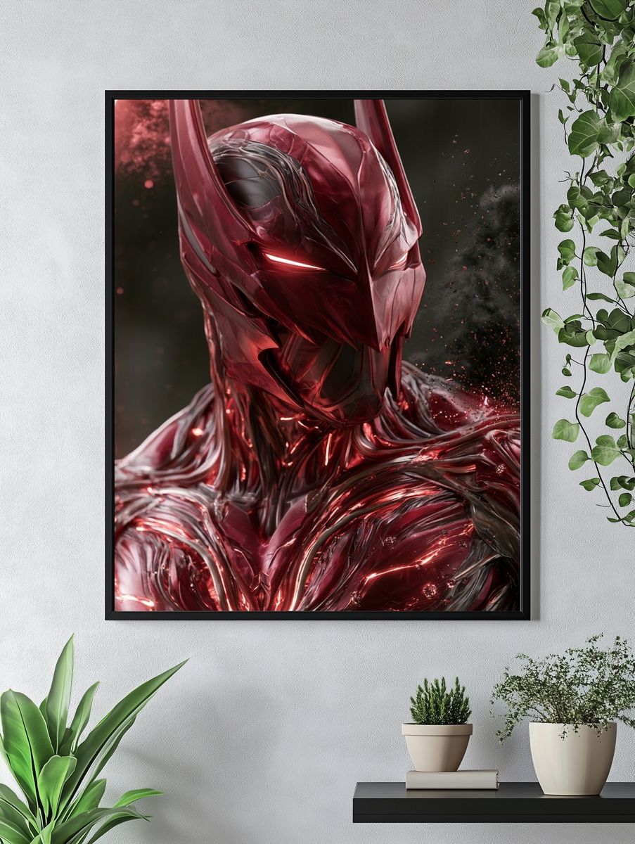 Red Metallic Superhero Portrait Poster. — room view 4