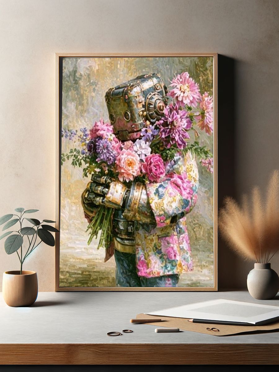 Floral Robot Portrait Print. — room view 2