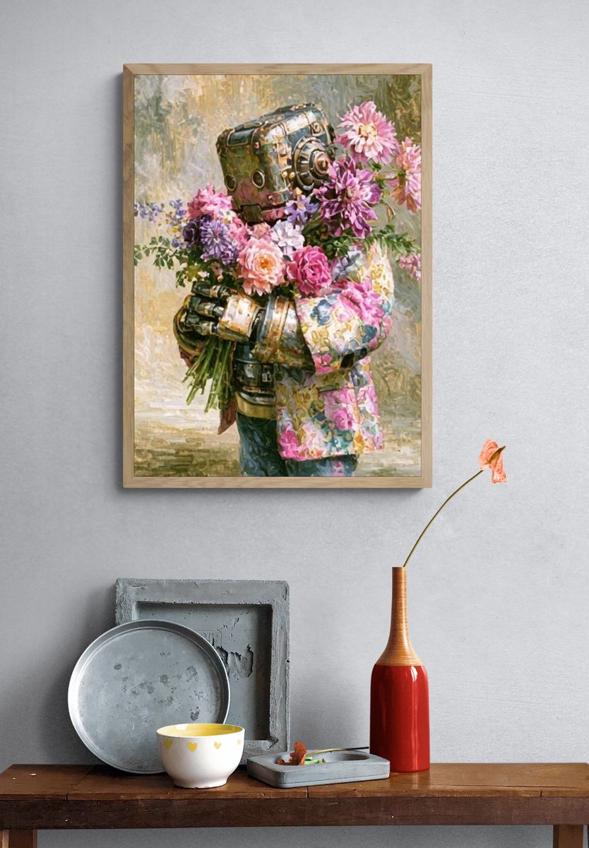 Floral Robot Portrait Print. — room view 3