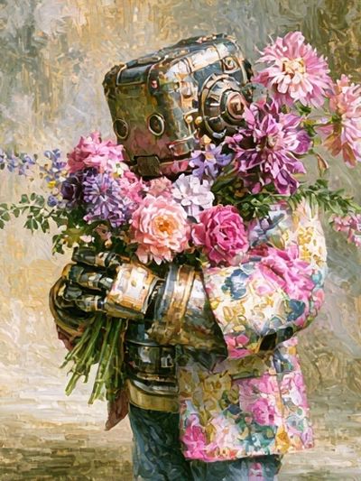 Floral Robot Portrait Print. poster print