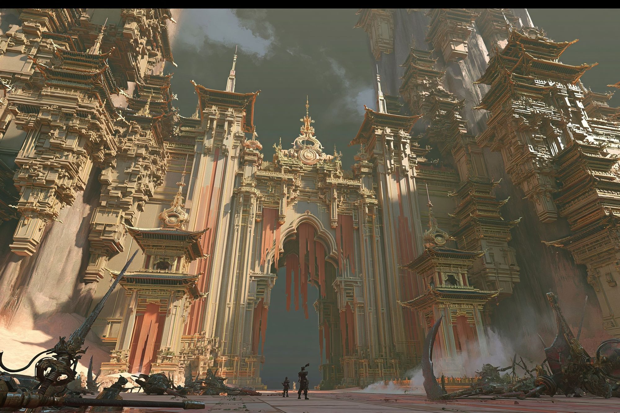 Sci-Fi Temple City Illustration Poster. poster detail