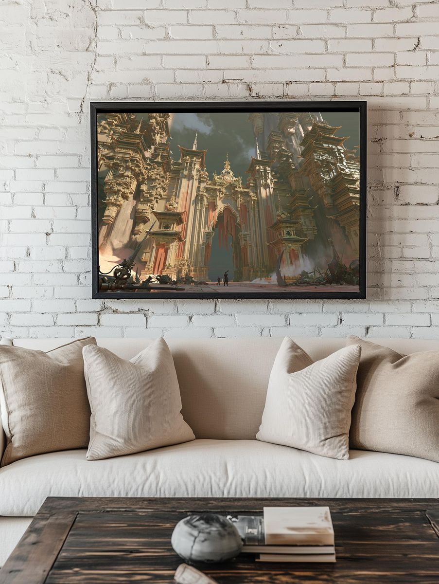 Sci-Fi Temple City Illustration Poster. — room view 1
