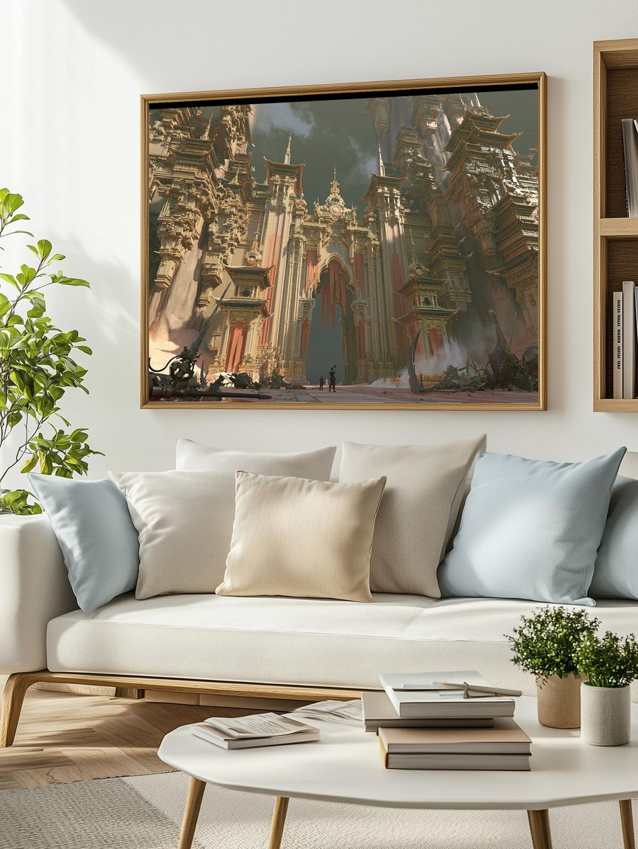 Sci-Fi Temple City Illustration Poster. — room view 2
