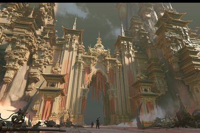 Sci-Fi Temple City Illustration Poster. poster print