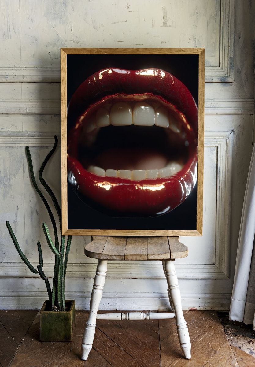 Glossy Red Lips Typography Print. — room view 1