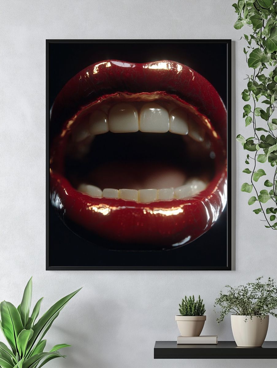Glossy Red Lips Typography Print. — room view 4