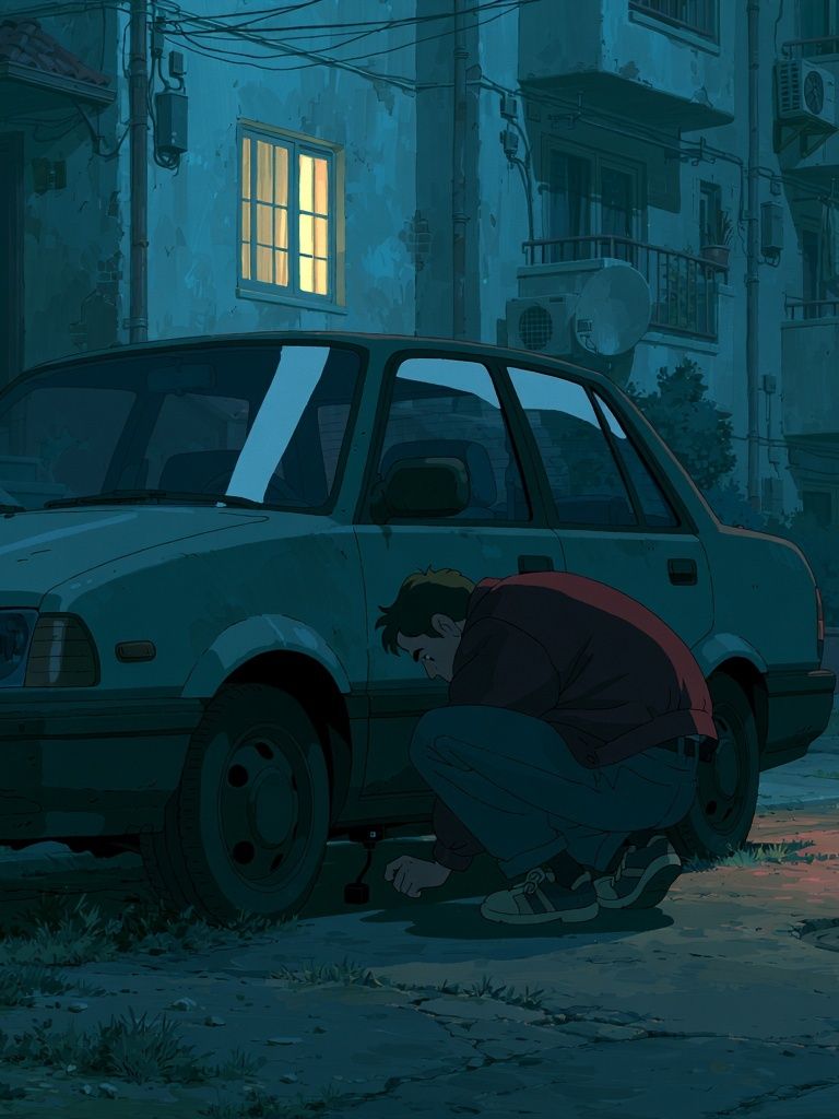 Midnight Car Repair Illustration Print. poster — illustration art