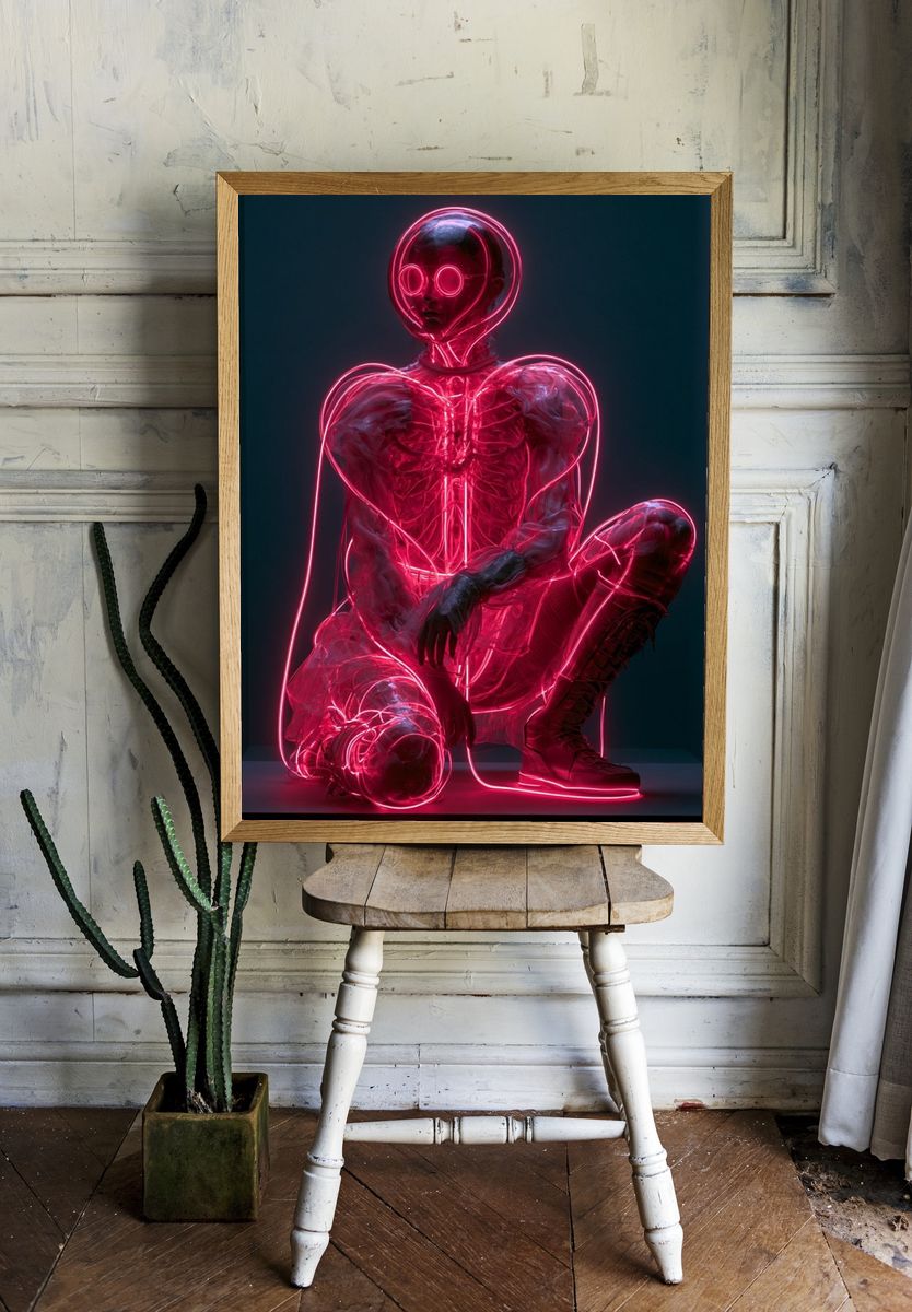 Neon Cyber Figure Illustration Poster. — room view 1