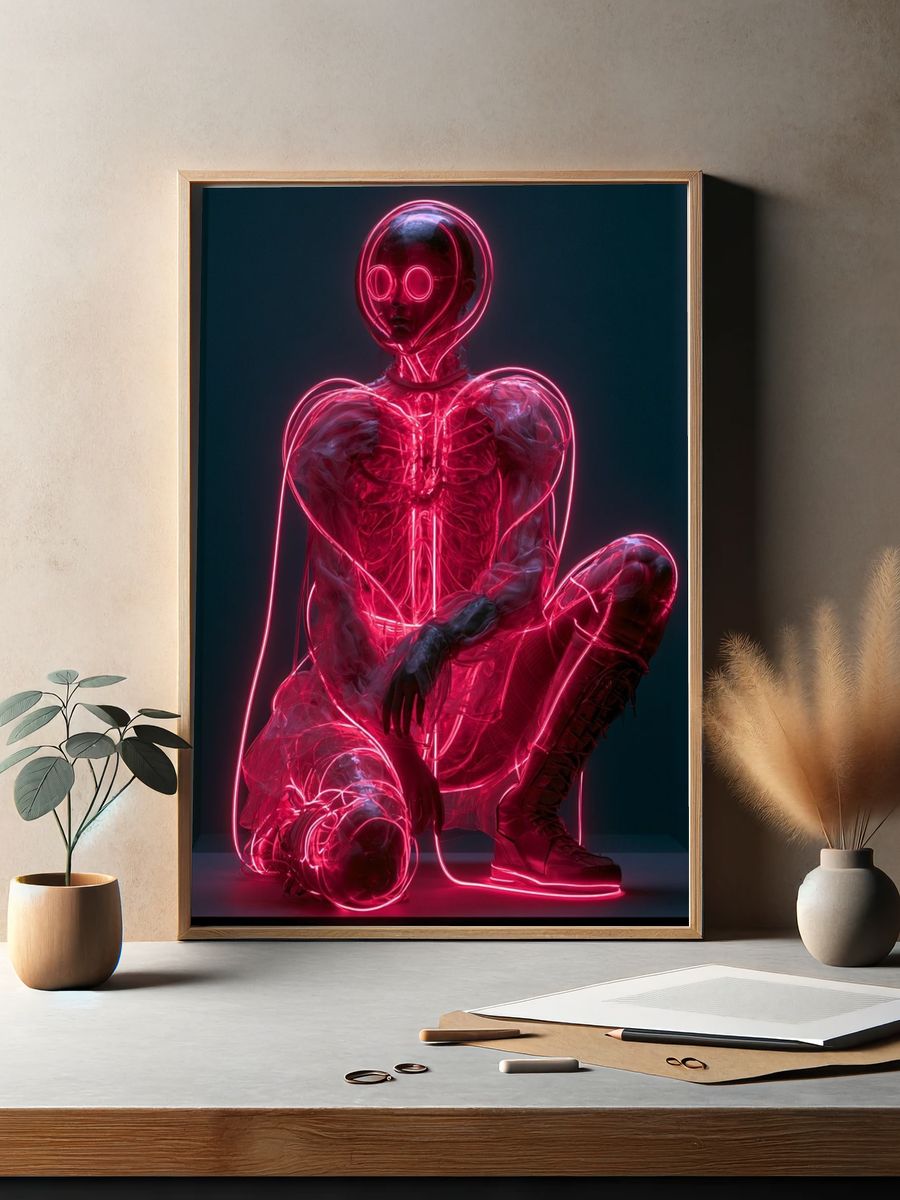 Neon Cyber Figure Illustration Poster. — room view 2