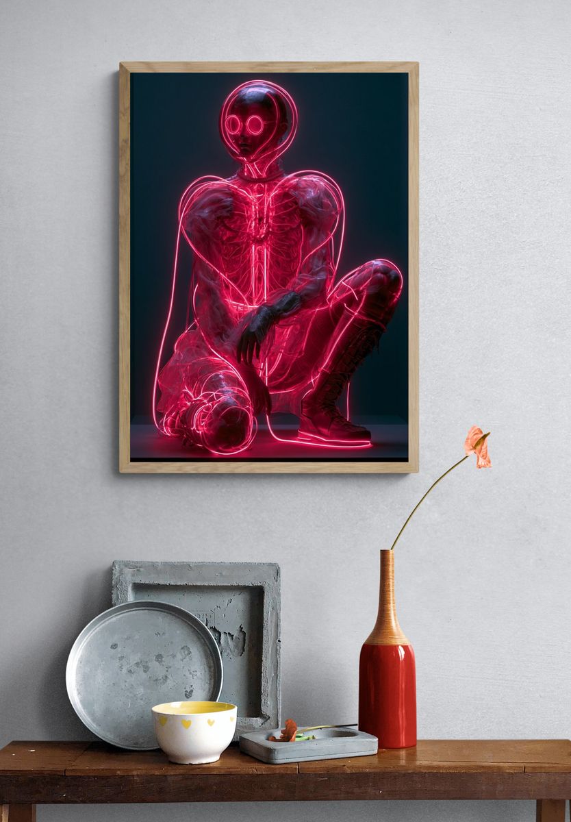 Neon Cyber Figure Illustration Poster. — room view 3