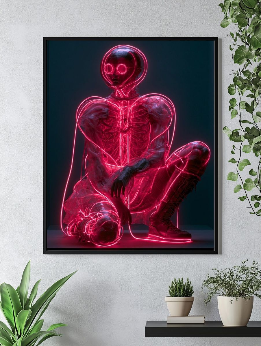 Neon Cyber Figure Illustration Poster. — room view 4