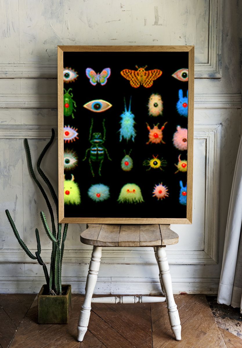 Surreal Bug and Eye Grid Print. — room view 1