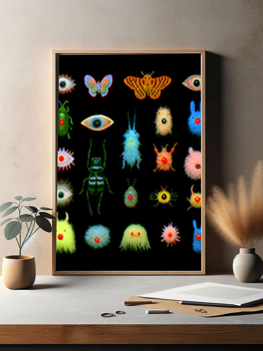 Surreal Bug and Eye Grid Print. — room view 2