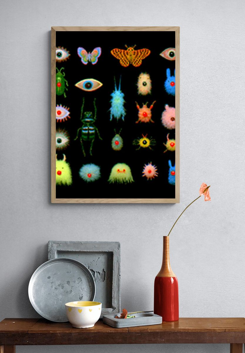 Surreal Bug and Eye Grid Print. — room view 3