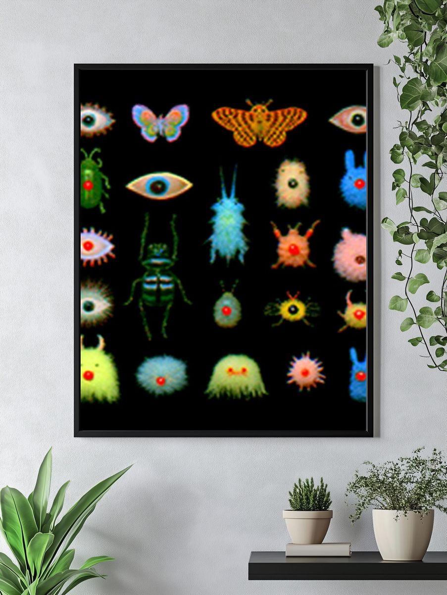 Surreal Bug and Eye Grid Print. — room view 4