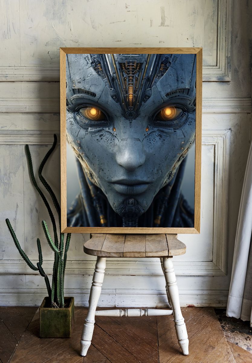 Cybernetic Android Portrait Print. — room view 1