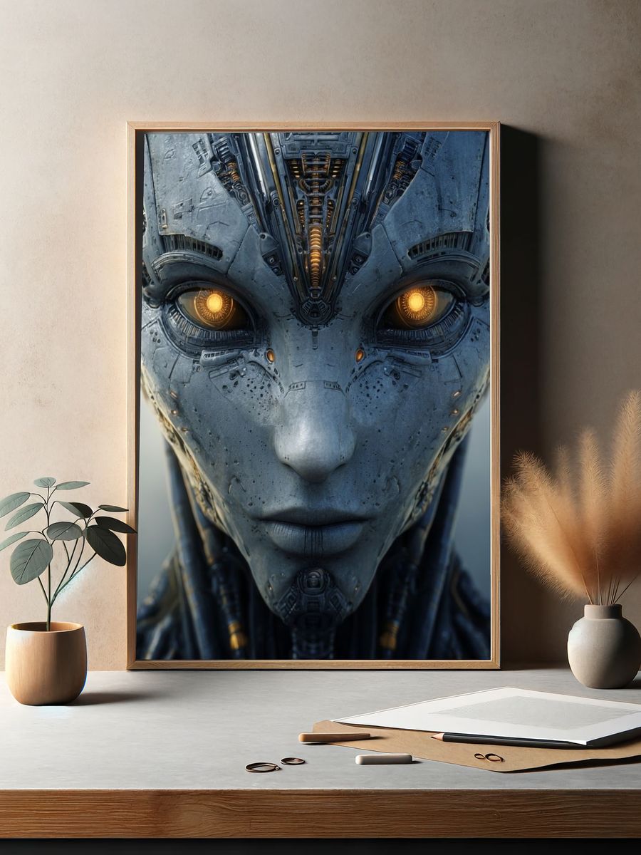 Cybernetic Android Portrait Print. — room view 2