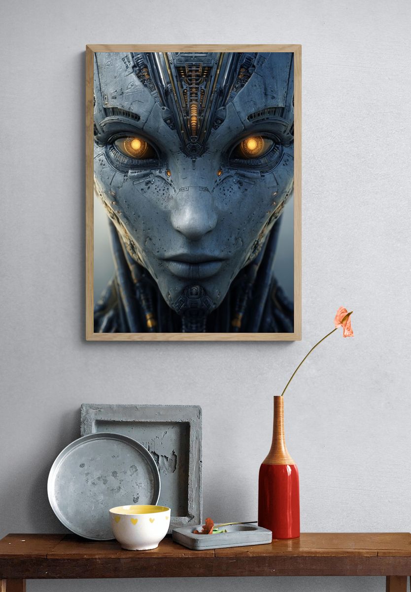 Cybernetic Android Portrait Print. — room view 3