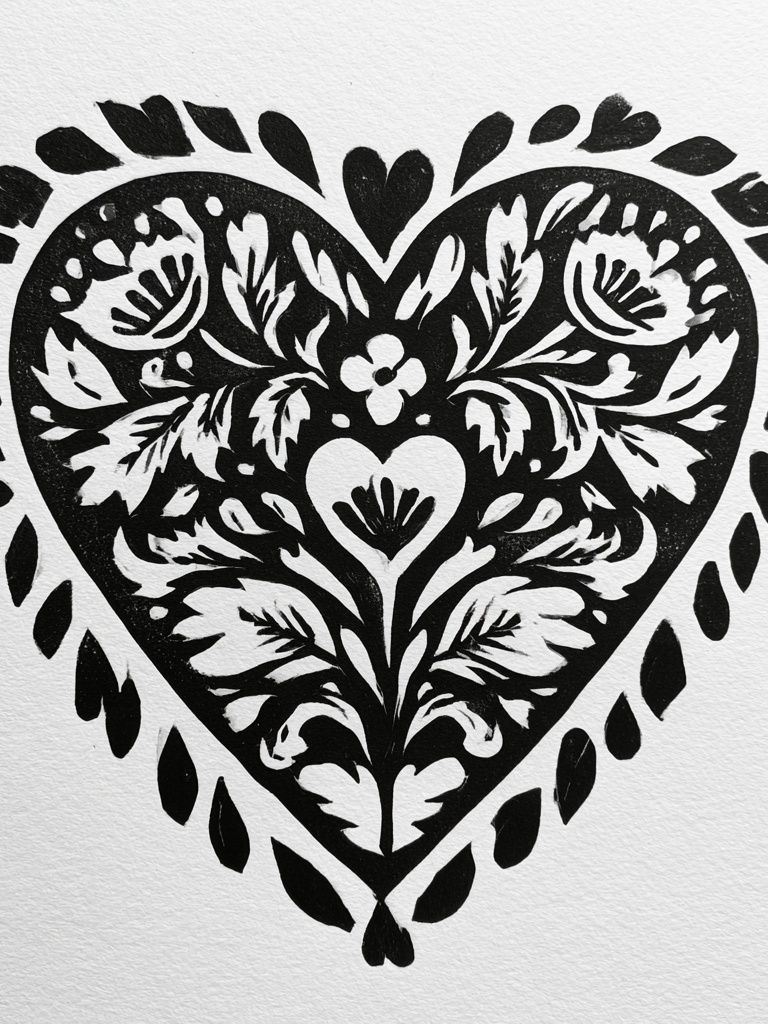 Floral Heart Cutout Print. poster — illustration art