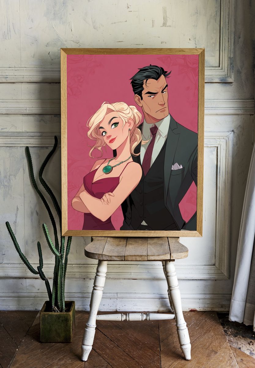 Stylish Couple Portrait Illustration Print. — room view 1