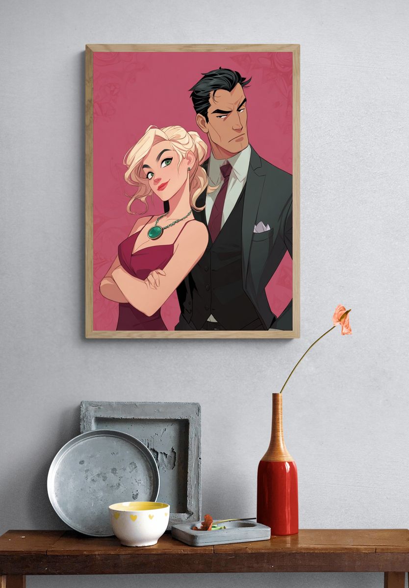 Stylish Couple Portrait Illustration Print. — room view 3