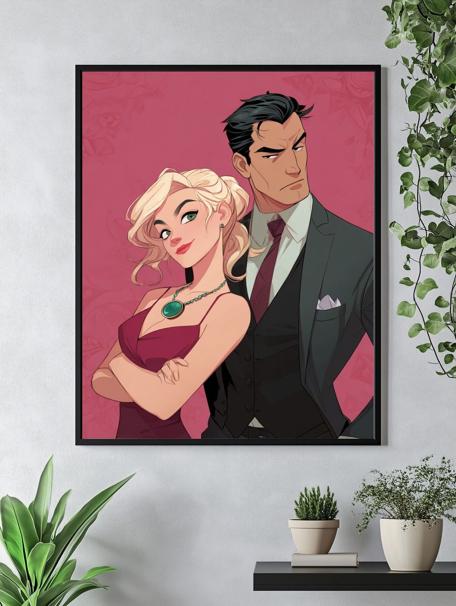 Stylish Couple Portrait Illustration Print. — room view 4