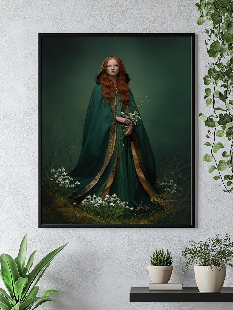 Green Cloaked Woman Illustration Poster. — room view 4