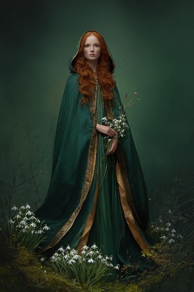 Green Cloaked Woman Illustration Poster. poster