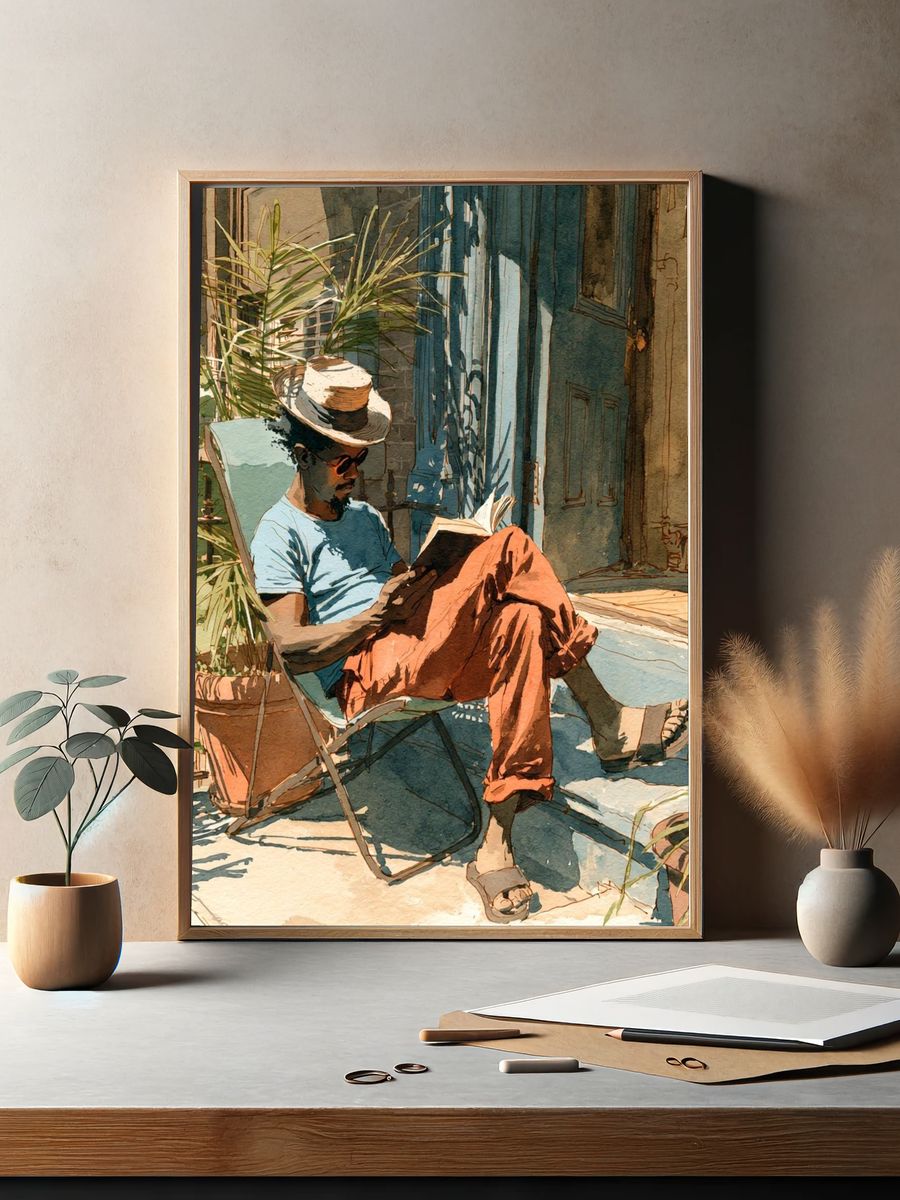 Sunlit Reader Portrait Print. — room view 2