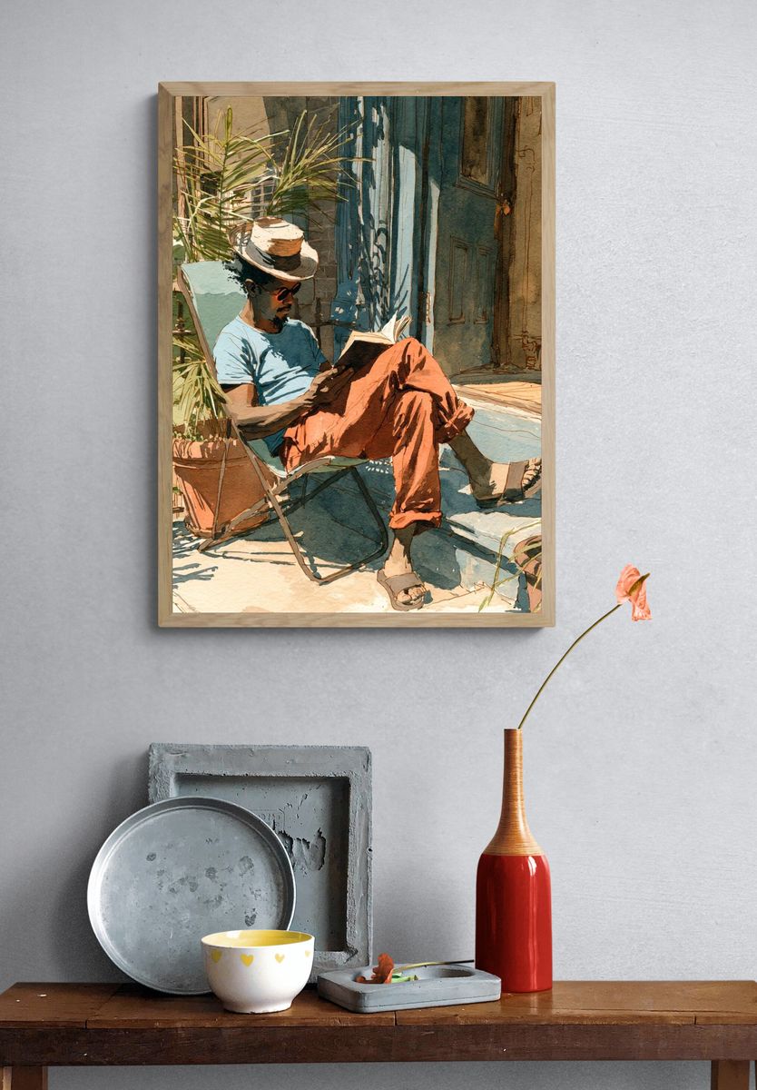 Sunlit Reader Portrait Print. — room view 3