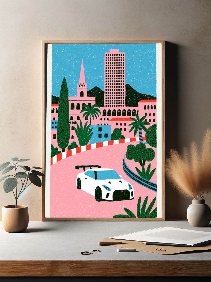 Racing Cityscape Illustration Poster. — room view 2