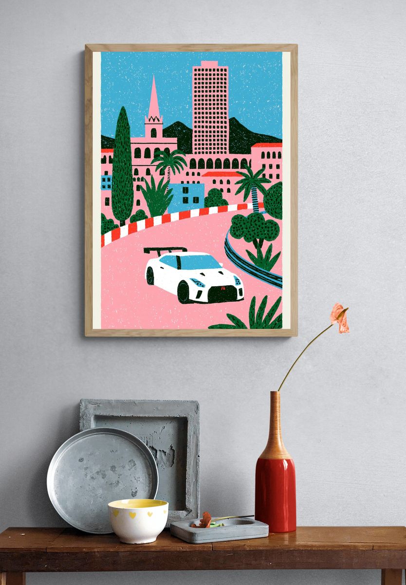 Racing Cityscape Illustration Poster. — room view 3