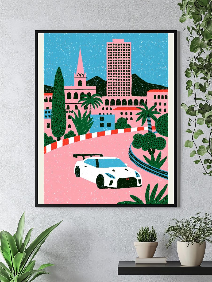 Racing Cityscape Illustration Poster. — room view 4