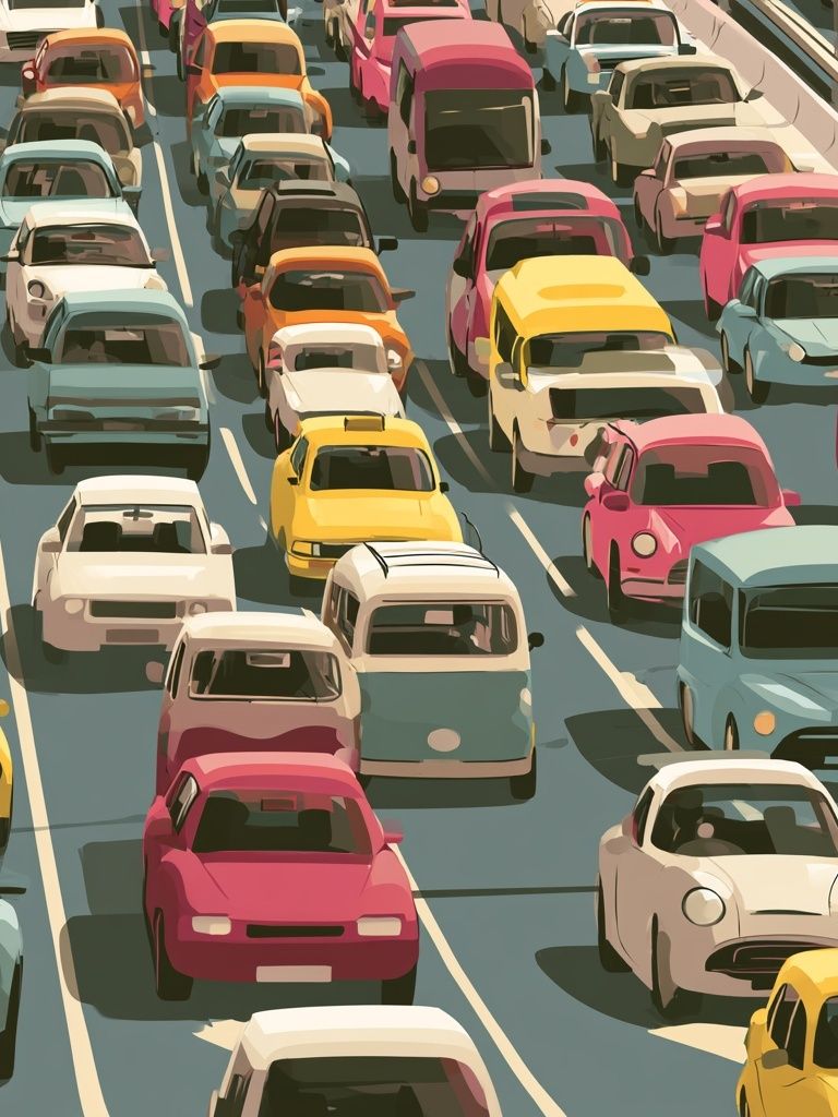 Colorful Traffic Jam Illustration Poster. poster — illustration art