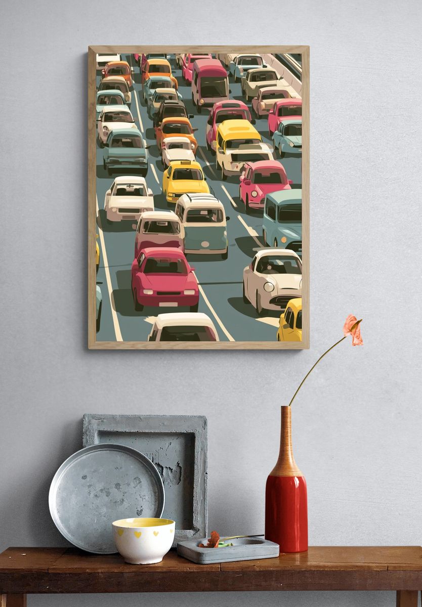 Colorful Traffic Jam Illustration Poster. — room view 3