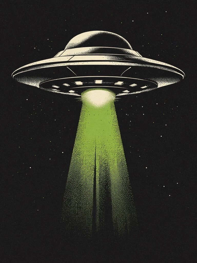 UFO Beam Retro Illustration Poster. poster detail
