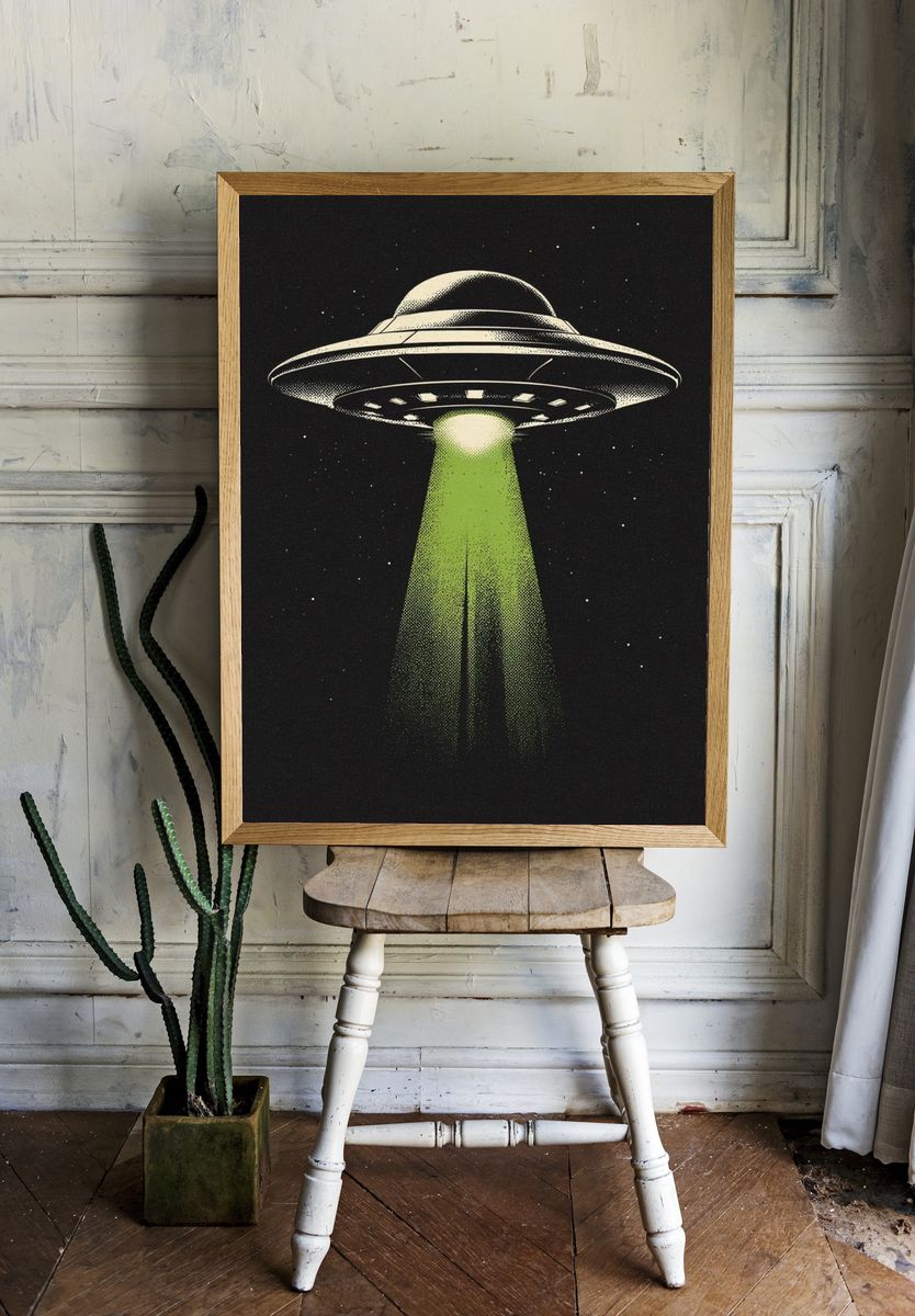 UFO Beam Retro Illustration Poster. — room view 1
