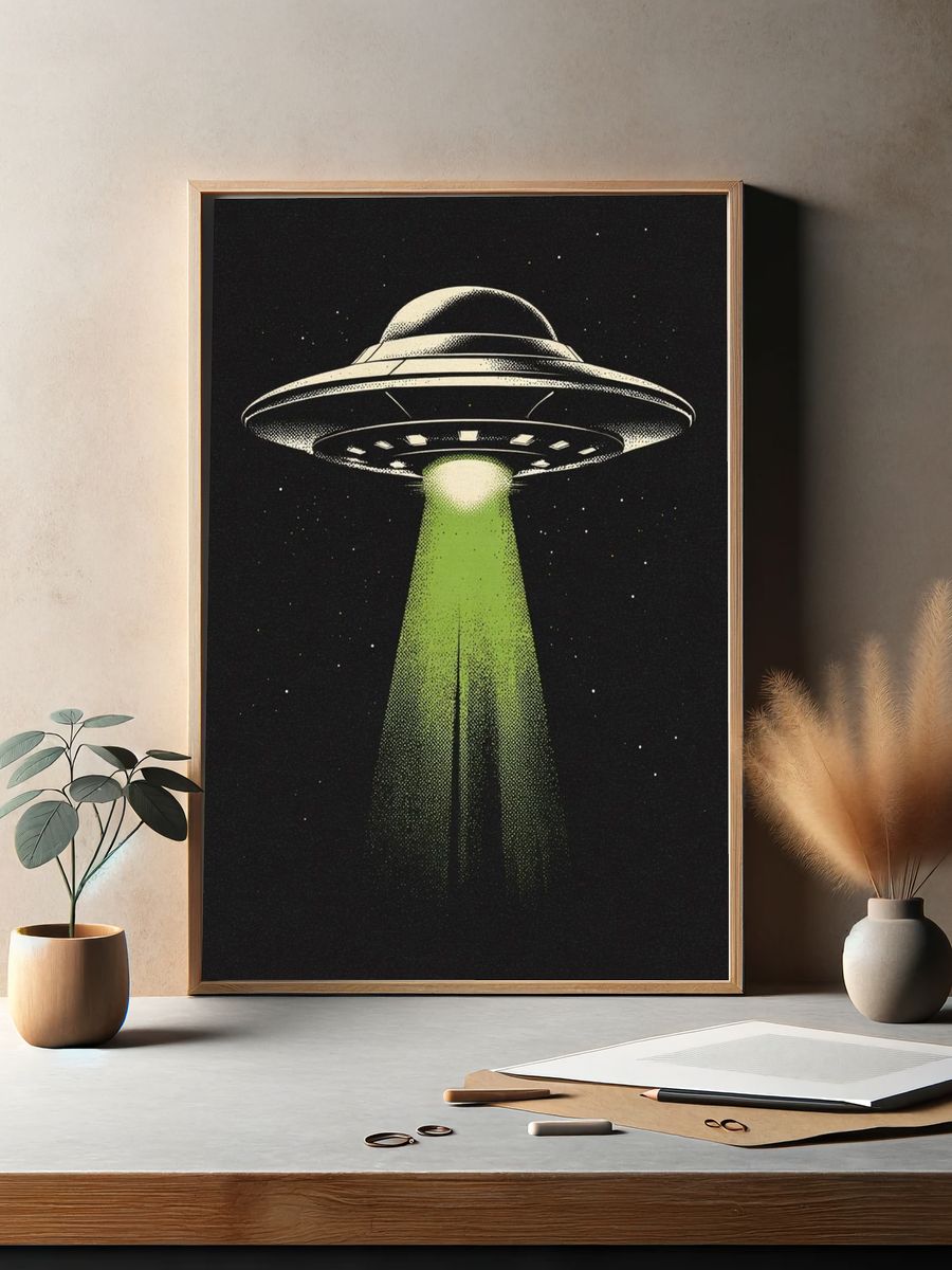 UFO Beam Retro Illustration Poster. — room view 2