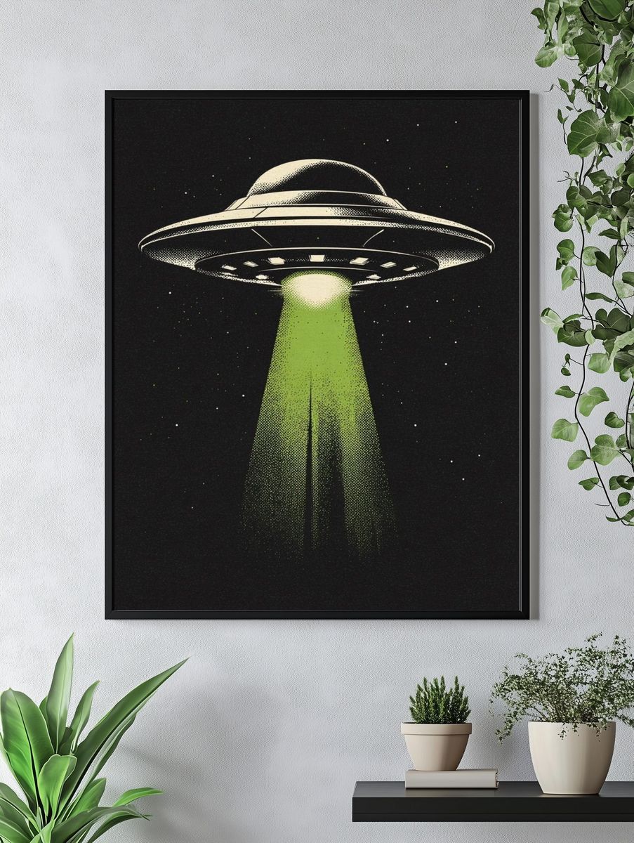 UFO Beam Retro Illustration Poster. — room view 4