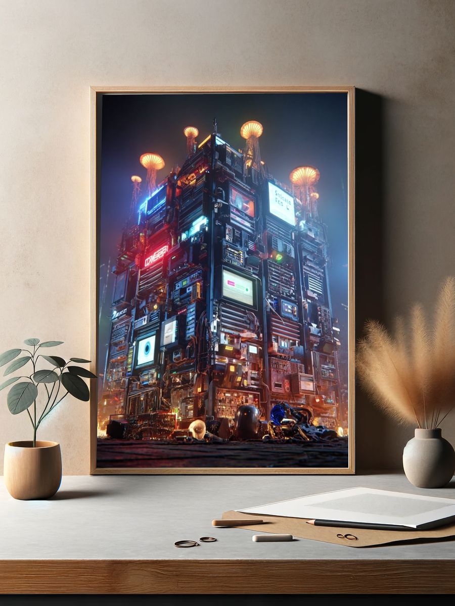 Neon Cyberpunk Tower Print. — room view 2