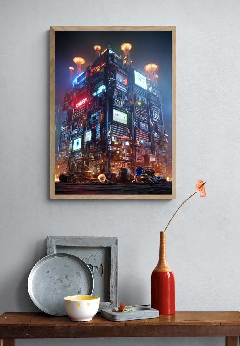Neon Cyberpunk Tower Print. — room view 3