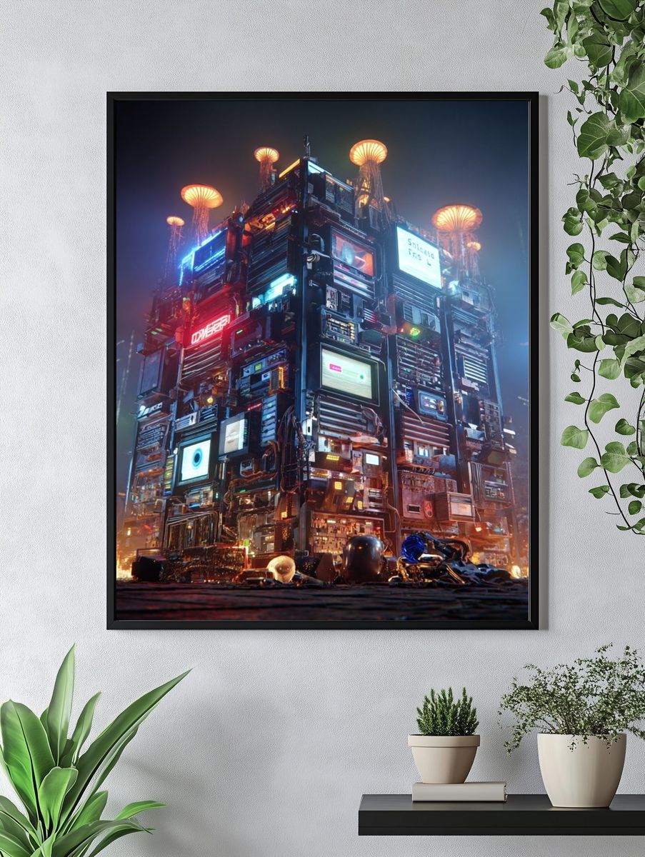 Neon Cyberpunk Tower Print. — room view 4