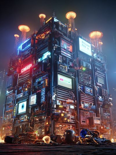 Neon Cyberpunk Tower Print. poster print