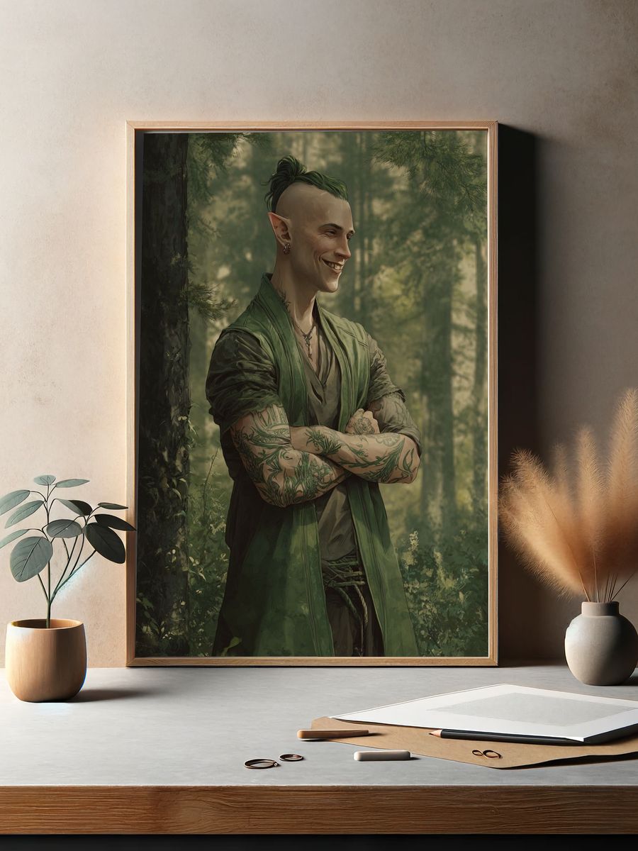Forest Elf Portrait Illustration Poster. — room view 2